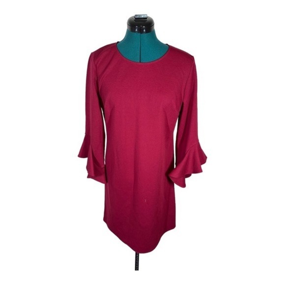 Le Gali Dress Ruby Red Ruffled Bell Sleeves NWOT - Picture 2 of 5